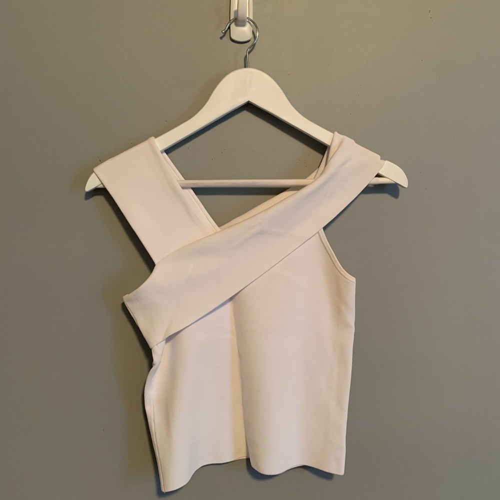 Alice and Olivia Women's White Cross-Shoulder Sleeveless Top